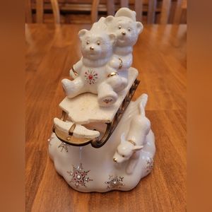 Lenox China Jewels Musical Figurine: Teddies on Sleigh "Jingle Bells"